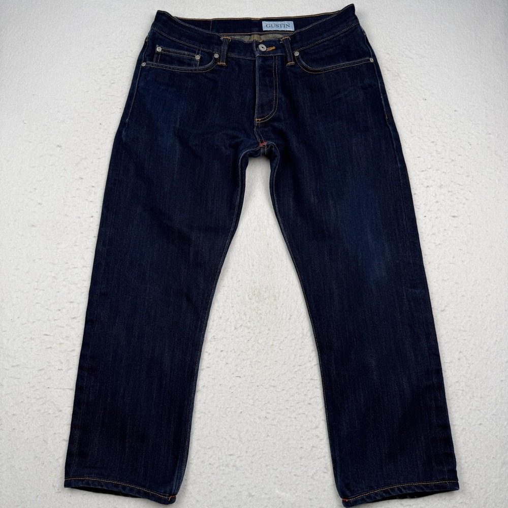 Gustin California Slim Jeans Mens 34x26 Dark Wash Blue Slim Straight Selvedge